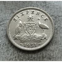 Австралия 6 пенсов 1951 Георг VI - серебро