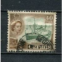 Британские колонии - Кипр - 1955 - Королева Елизавета II и корабль 40M - [Mi.173] - 1 марка. Гашеная.  (Лот 34Fe)-T25P13