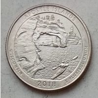 США 25 центов (квотер) 2018 г. D. Национальный озерный центр Апостольских островов. Штат Висконсин