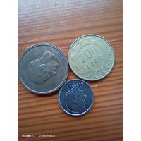 Италия 200 лир 1980, Бельгия 20 франков 1987, Бельгия 1 франк 1997 -93