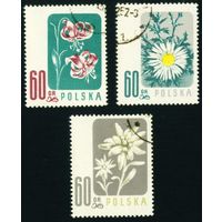 Цветы Польша 1957 год 3 марки