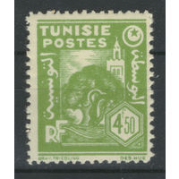 Французские колонии - Тунис - 1944/45г. - мечеть и оливковое дерево, 4,5 fr - 1 марка - MLH. Без МЦ!