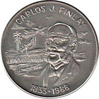 Куба 1 песо, 1988 155 лет со дня рождения Карлоса Финлея UNC