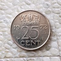 25 центов 1972 года Нидерланды. Королева Юлиана.