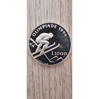 1000 лир 1994, Олимпиада 1994, Сан - Марино серебро