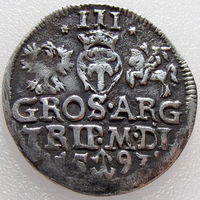 Литва/ ВКЛ, трояк/ 3 гроша/ трехгрошовик/ 3 Grossus 1593, R - редкая, состояние XF, Жигимонт III