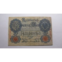 Германия Ro40b. 20 марок 1910 г. ( Без водяных знаков. 7 цифр в номере )