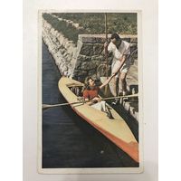Женщина и мужчина в лодке Чистая