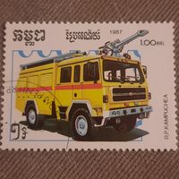 Камбоджа 1987. Спецтехника. Пожарная машина. Марка из серии