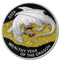 "Год дракона", серебро, Лаос, 2024 г. Восточный календарь.