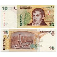 Аргентина. 10 песо (образца 2003 года, выпуск 2012, P354a, серия N, UNC)