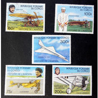 Конго. 1977 г. История авиации. Самолеты. полная серия из 5 марок #0004-Т1P1