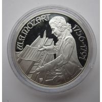 Австрия 100 шиллингов 1991 Моцарт. Бургтеатр, пруф, серебро  .20-185