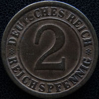 YS: Германия, 2 рейхспфеннига 1924F, KM# 38 (2)
