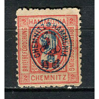 Германия - Хемниц - Местные марки - 1887 - Надпечатка (синяя) Герб на 2Pf - (перевернутая надпечатка) - [Mi.12ab] - 1 марка. Чистая без клея.  (Лот 104CS)
