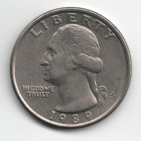 Монета (доллар)QUARTER DOLLAR LIBERTY 1989 года ( D ) Перевертышь (82)