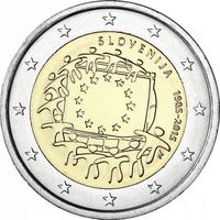 2 евро Словения 2015 30 лет флагу UNC из ролла
