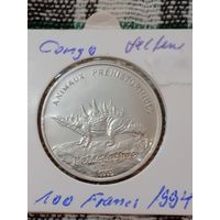 Конго 100 франков 1994 динозавр редкая