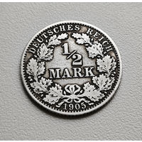 1/2 марки 1905г. Вильгельм II, Германская империя,  A - Берлин, лот гер-1