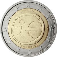 2 евро 2009 Португалия 10 лет Экономическому и Валютному союз. UNC из ролла