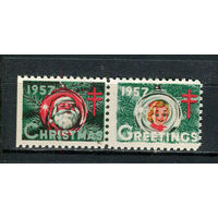 США - 1957 - Рождество и Новый год - сцепка - 2 виньетки. MNH.  (LOT EB2)-T10P34