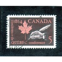 Канада. Ми-377. 100 лет конференции в Квебеке. Кленовый лист и ручка - перо. 1964.