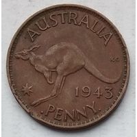 Австралия 1 пенни 1943 г. "I" ниже бюста. Точка перед и после "PENNY"