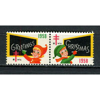 США - 1958 - Рождество и Новый год - сцепка - 2 виньетки. MNH.  (LOT EB3)-T10P34