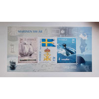 Швеция 2022. 500 лет шведскому флоту. Корабль. Подводная лодка. Флаг (малый лист)