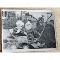 Фото двух детей в коляске. 1962. 9х12 см.