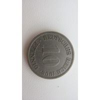 Германия 10 пфеннигов 1906 G ( Очень редкий монетный двор )